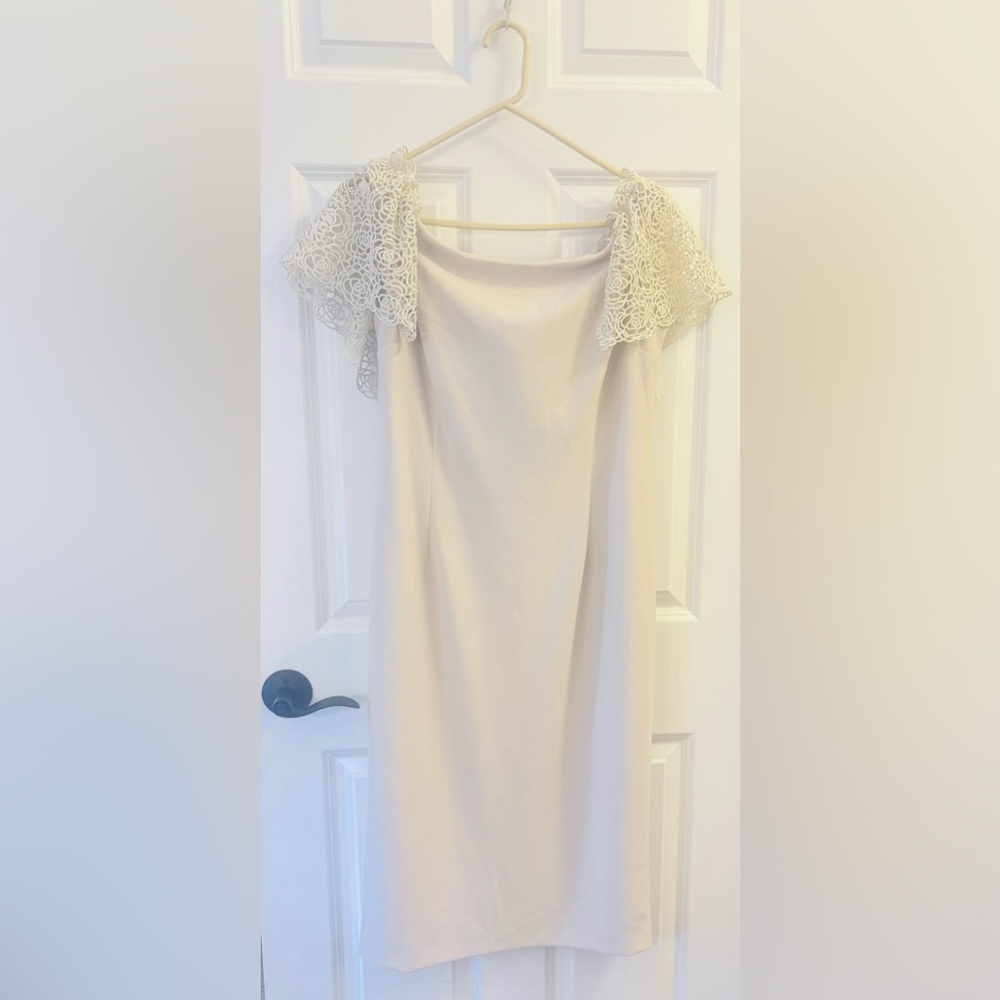 Joseph Ribkoff Champagne Dress with Lace Accents
